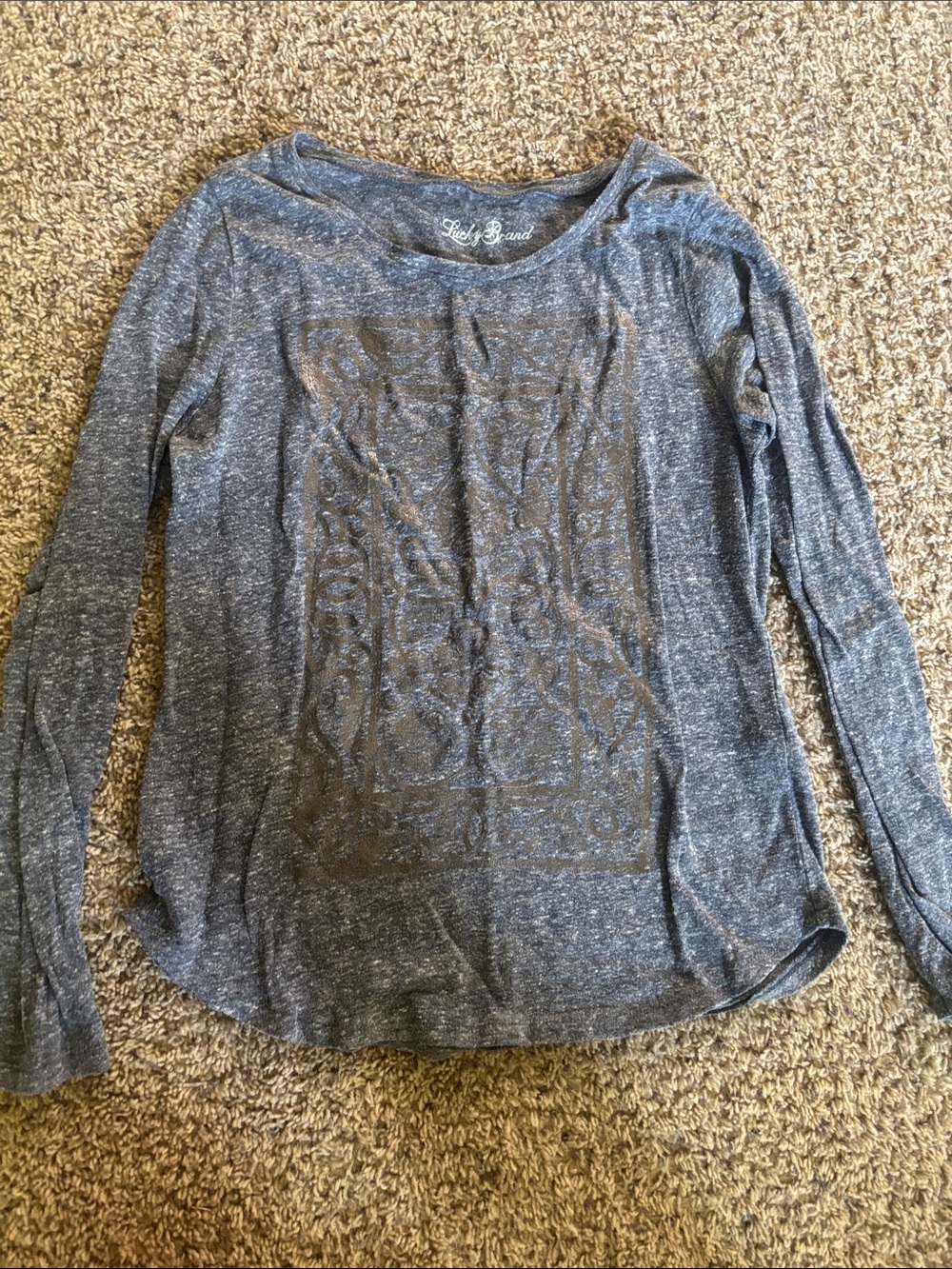 Lucky Brand Women's Charcoal Heather Long Sleeve Tee with Front Texture